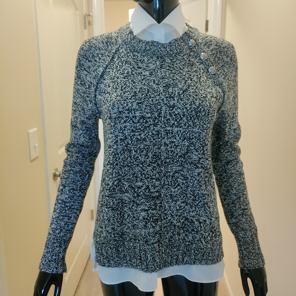 Ralph Lauren Collar Shirt Sweater. NWT Size S. Gray & White